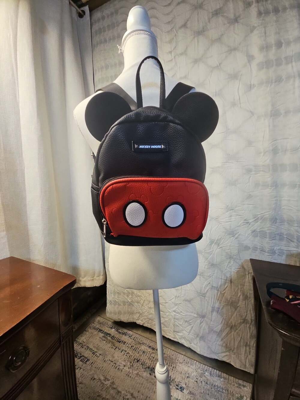 Disney Mickey Mouse Faux Leather Mini Backpack Black and Red with Ears